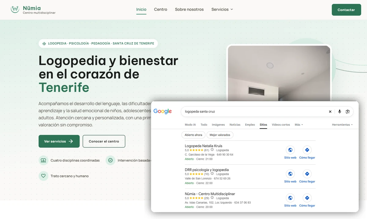 Mockup de la web de Centro Multidisciplinar Nümia