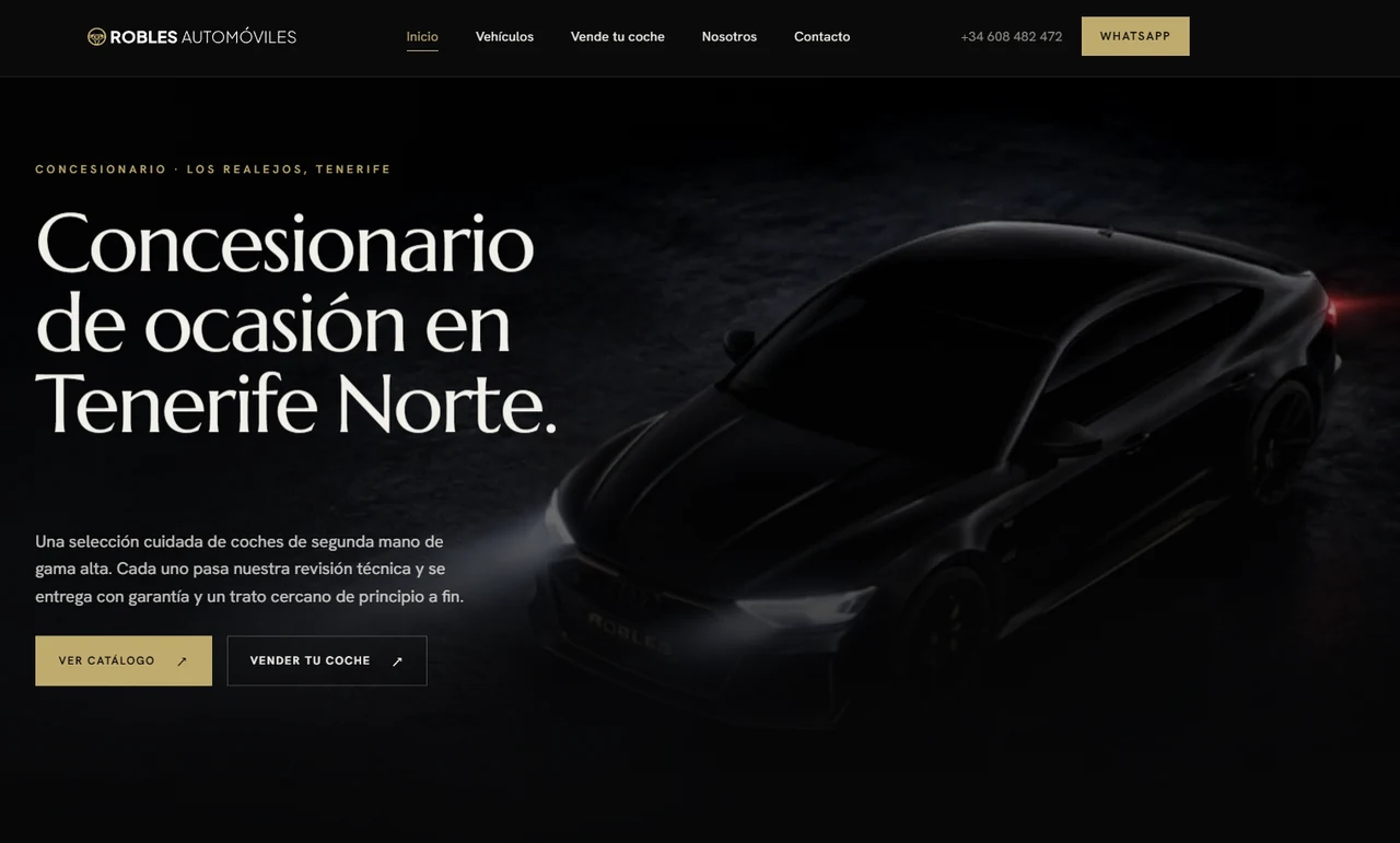 Página de inicio de la nueva web de Robles Automóviles