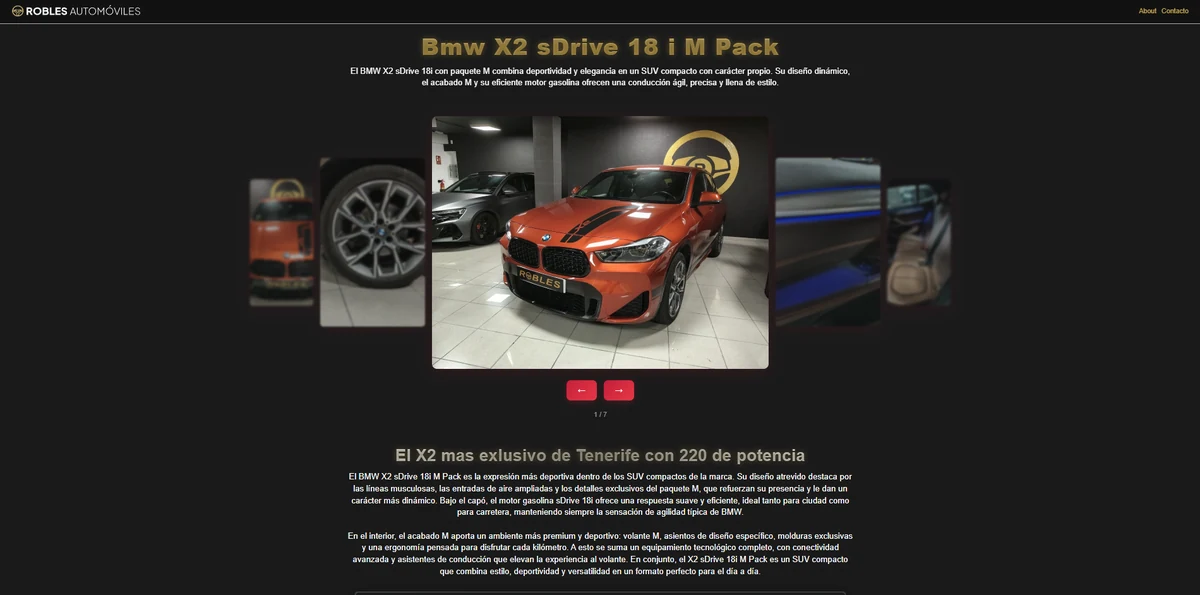 Página de la web anterior de Robles Automóviles