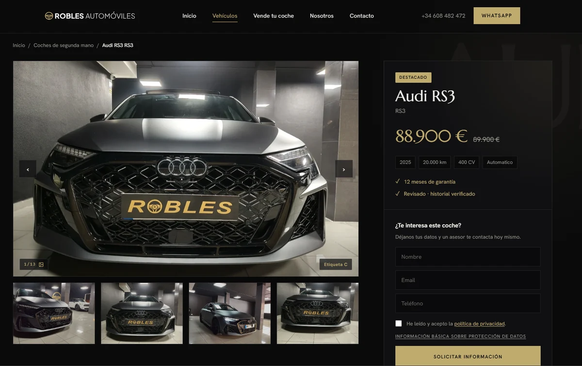 Ficha de un vehículo en la nueva web de Robles Automóviles