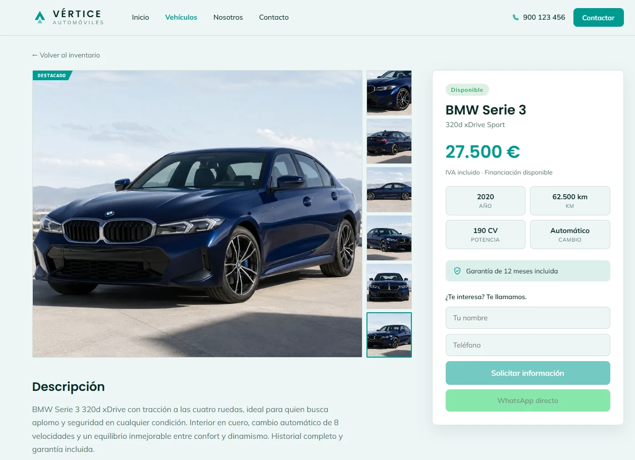 Ficha de un vehículo en la web pública de Kavirauto